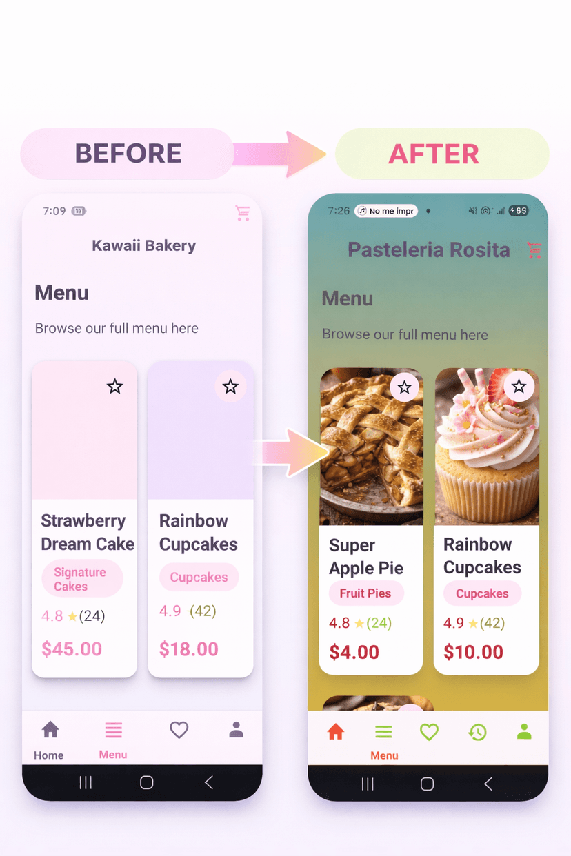 Menu Screen Before/After