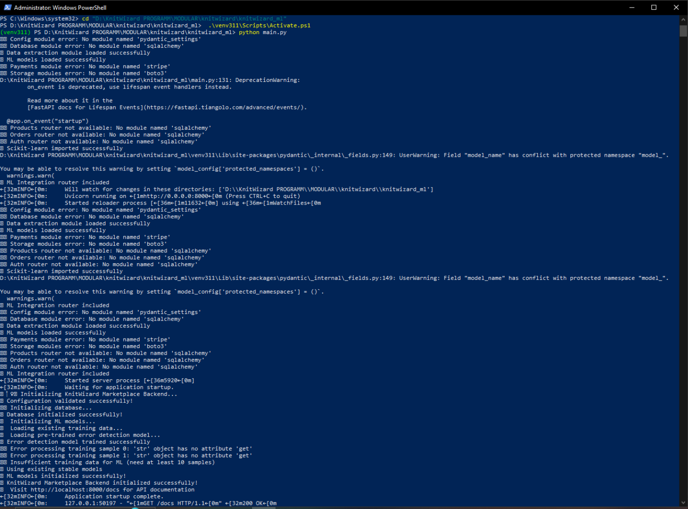 KnitWizard ML Infrastructure: Real scikit-learn models
training with 100% accuracy - this is what enterprise-grade AI development looks like behind the scenes.